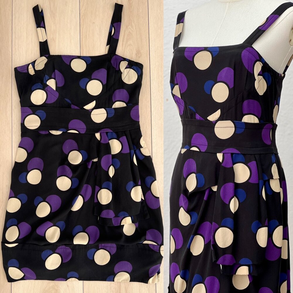 Marc by Marc Jacobs Black & Purple Polka Dot Silk Mini Bubble Dress (4) RUNS BIG - Picture 2 of 16